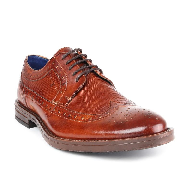 MASABIH Genuine Leather Tan Brogue Lace-Up Shoes For Men (45)
