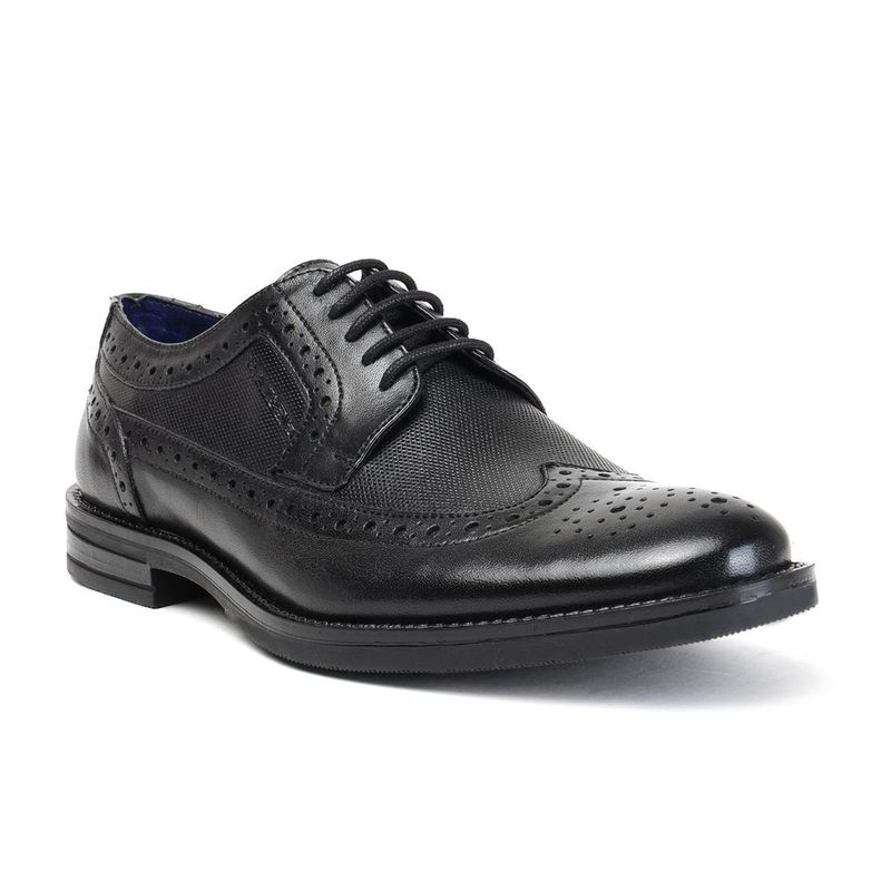 MASABIH Genuine Leather Black Brogue Lace-Up Shoes For Men (43)