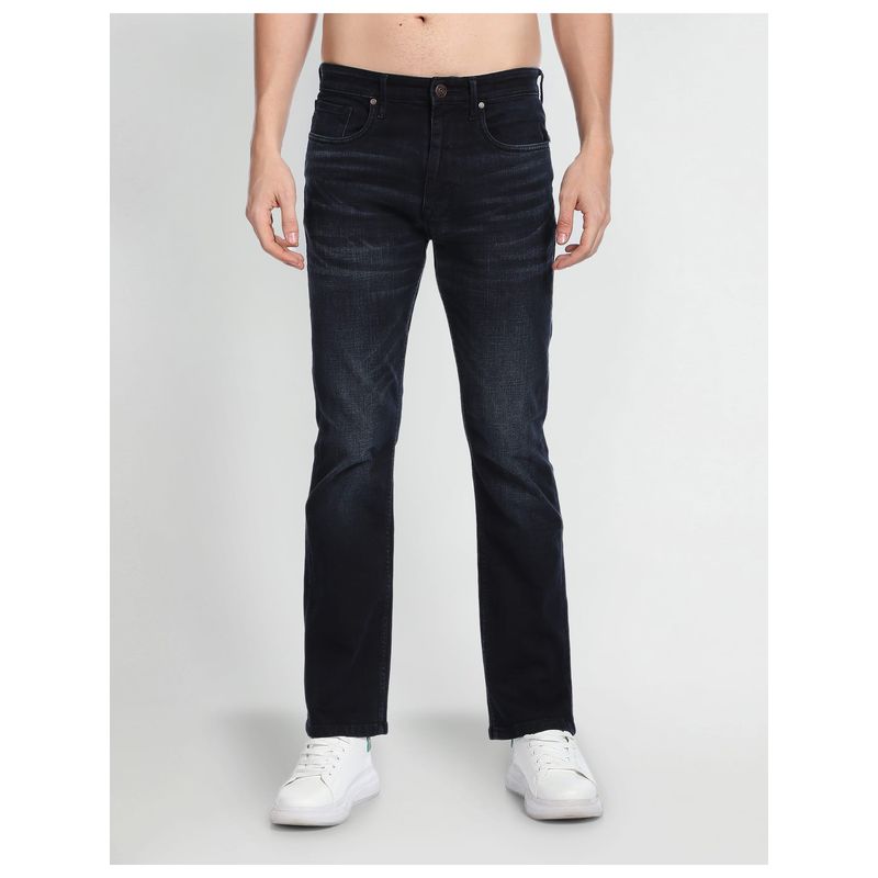 Flying Machine Men Blue Cotton Solid Boot Cut Jeans (30)