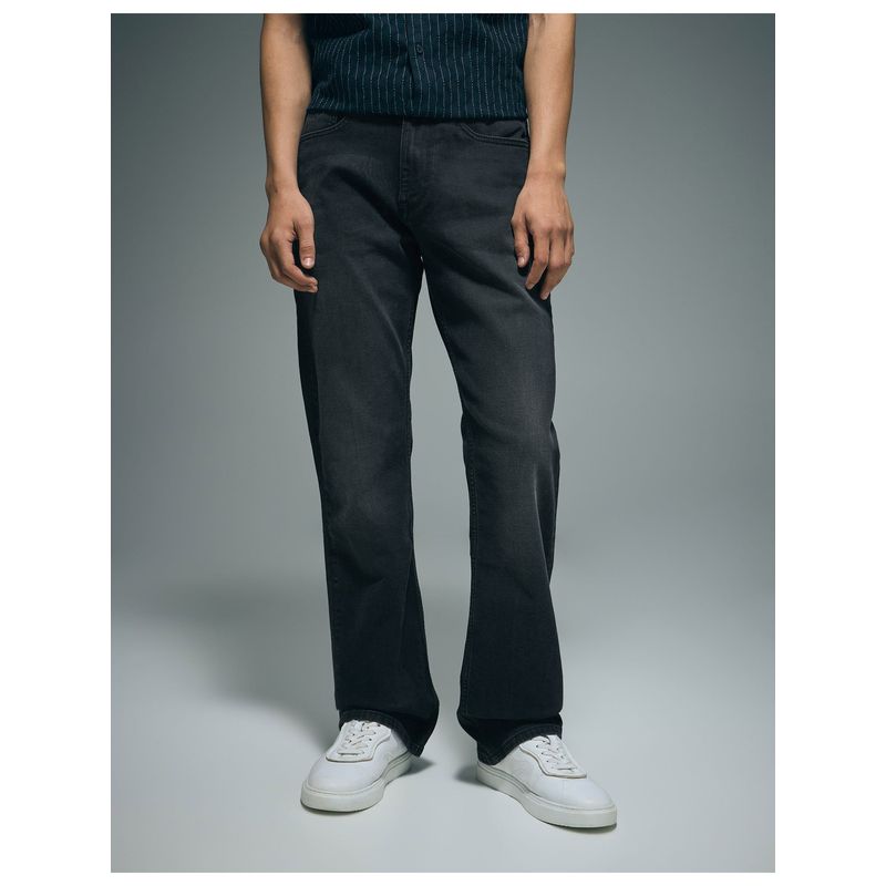Flying Machine Men Black Cotton Solid Boot Cut Jeans (30)