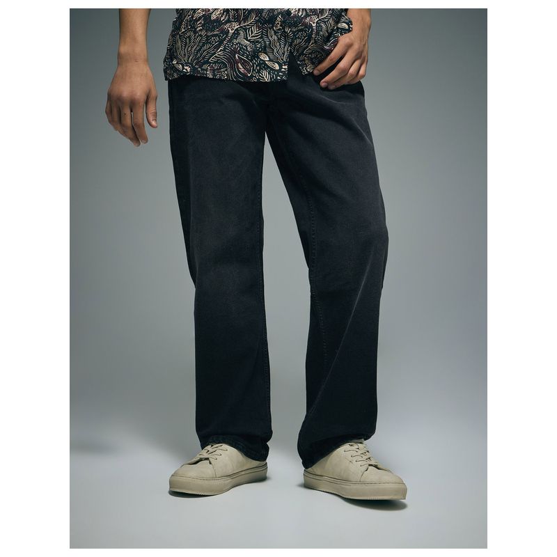 Flying Machine Men Black Cotton Solid Straight Jeans (30)