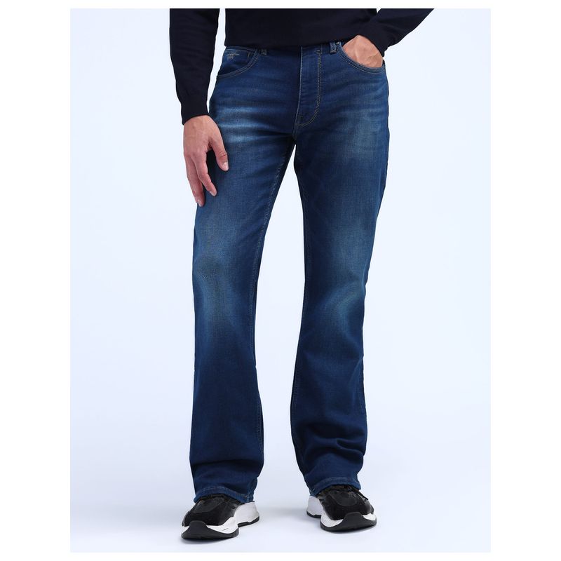 Flying Machine Men Blue Cotton Solid Boot Cut Jeans (32)