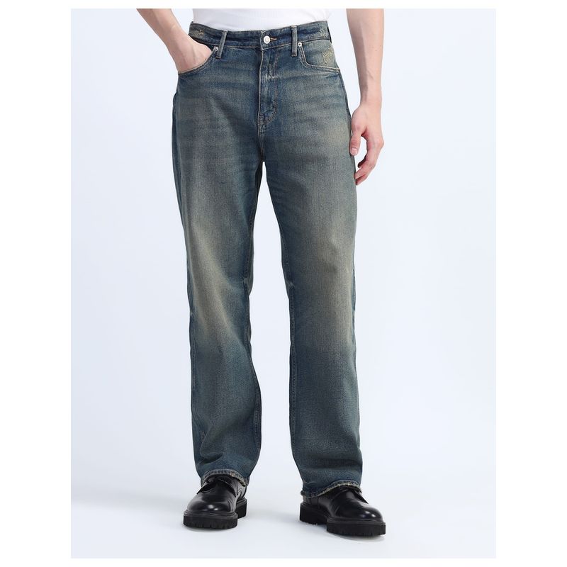 Flying Machine Men Blue Cotton Solid Straight Jeans (32)