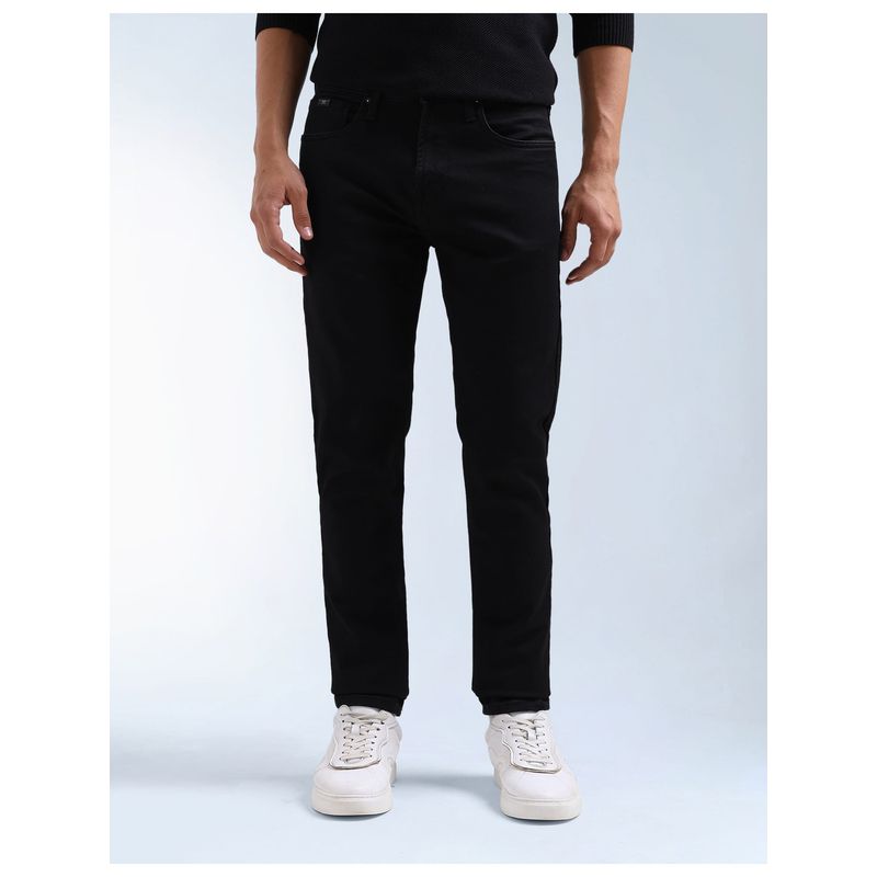 Flying Machine Men Black Cotton Solid Straight Jeans (30)