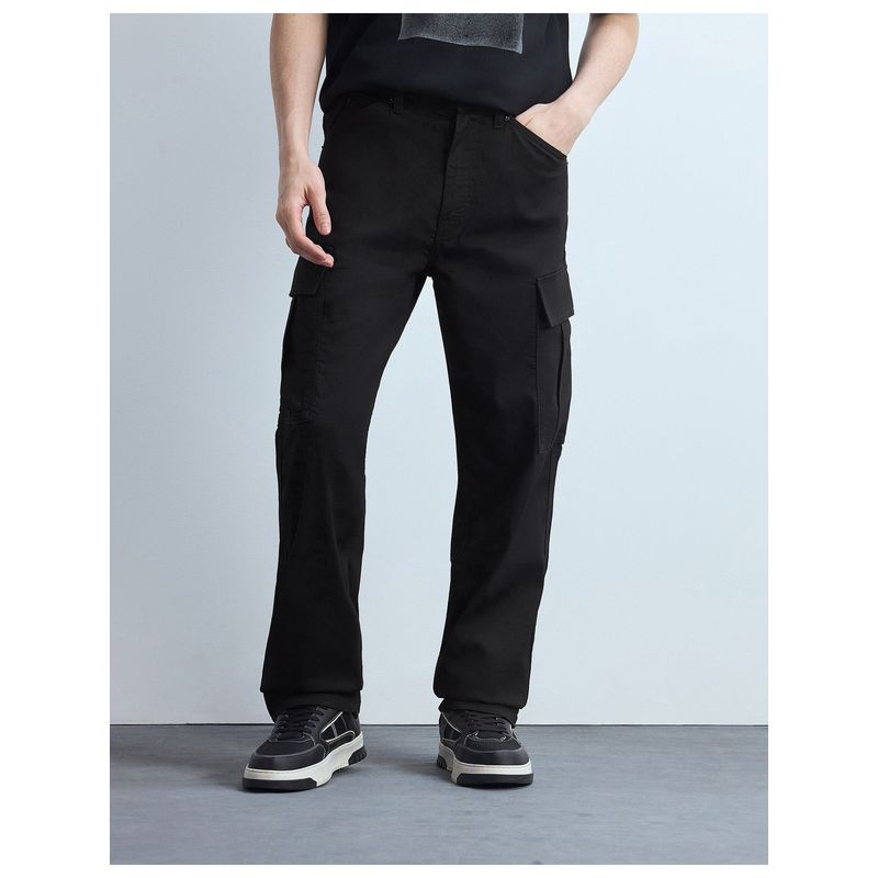 Flying Machine Men Black Cotton Solid Straight Jeans (42)