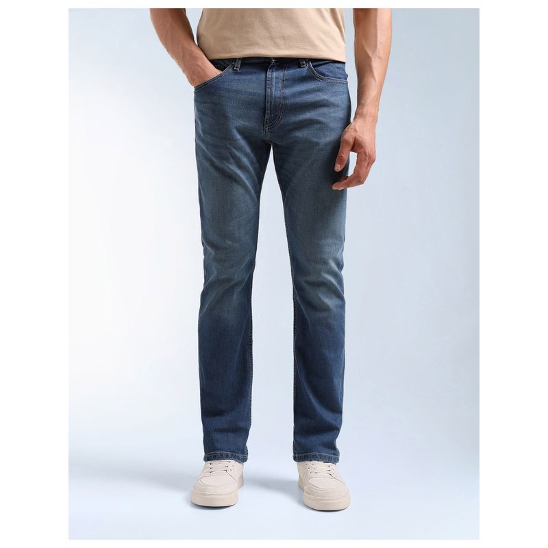 Flying Machine Men Blue Cotton Solid Straight Jeans (30)