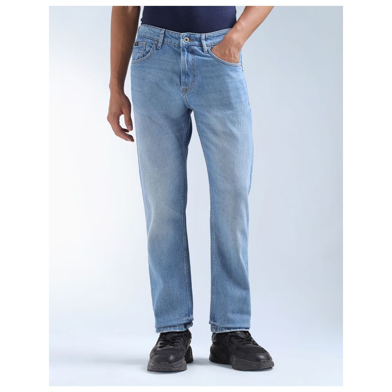 Flying Machine Men Blue Cotton Solid Straight Jeans (32)