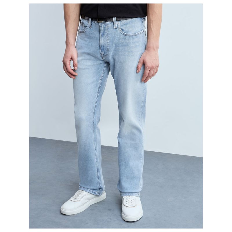 Flying Machine Men Blue Cotton Solid Boot Cut Jeans (32)