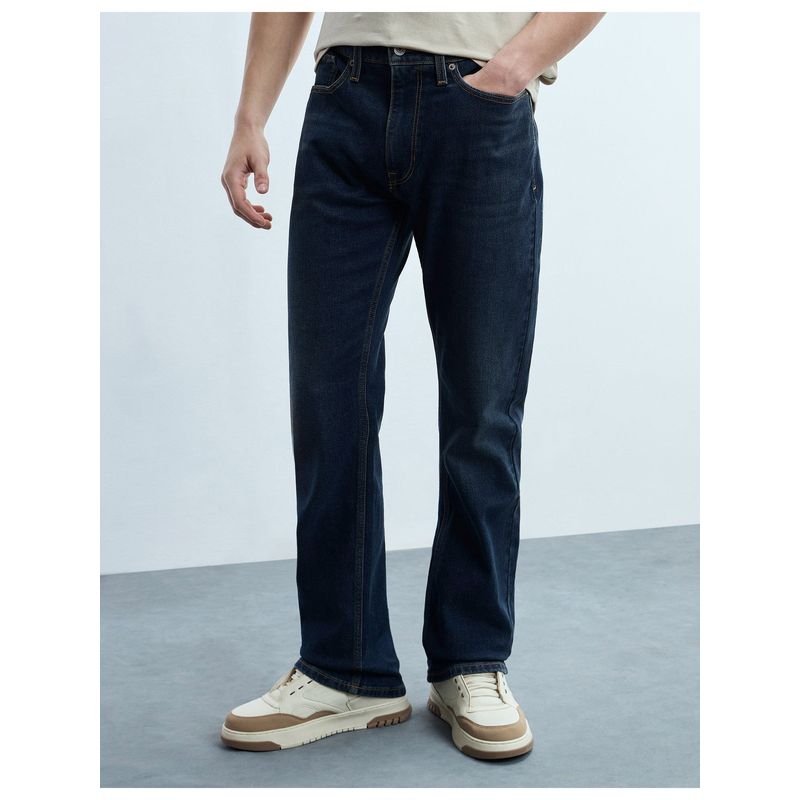 Flying Machine Men Blue Cotton Solid Boot Cut Jeans (30)