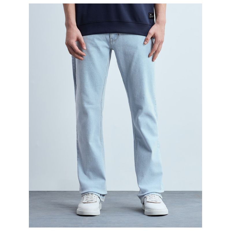 Flying Machine Men Blue Cotton Solid Boot Cut Jeans (30)