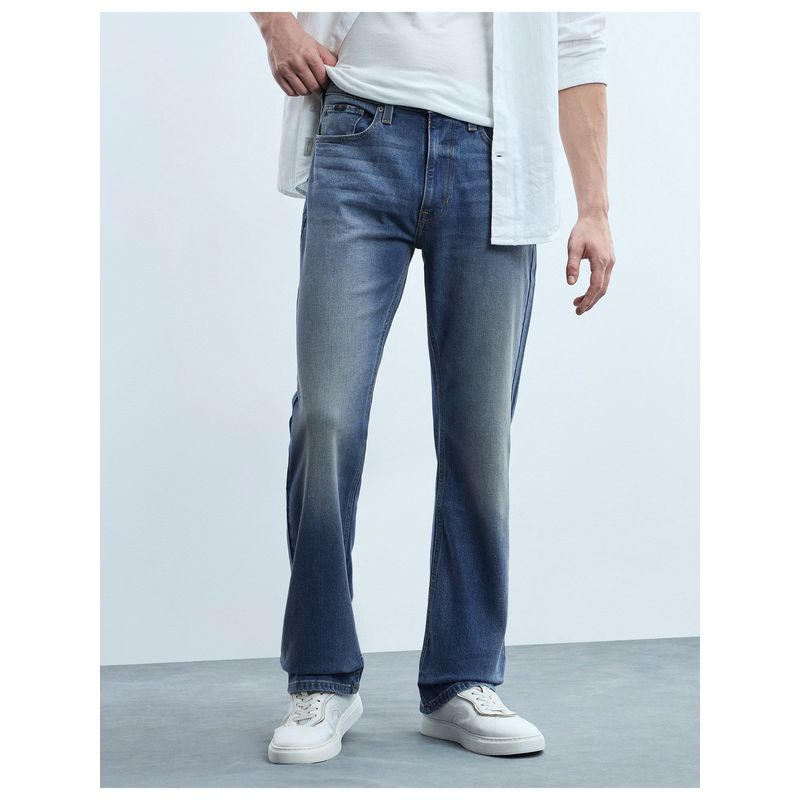 Flying Machine Men Blue Cotton Solid Boot Cut Jeans (30)