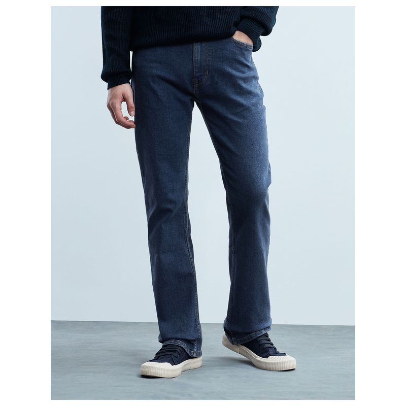 Flying Machine Men Blue Cotton Solid Boot Cut Jeans (34)