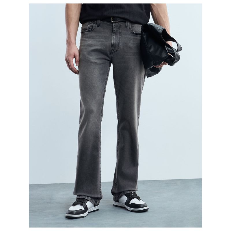 Flying Machine Men Grey Cotton Solid Boot Cut Jeans (32)