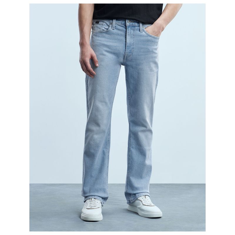 Flying Machine Men Blue Cotton Solid Boot Cut Jeans (38)