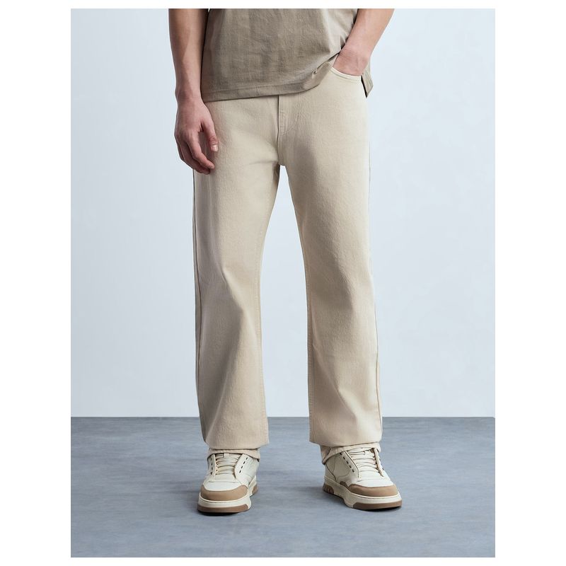 Flying Machine Men Beige Cotton Solid Straight Jeans (30)