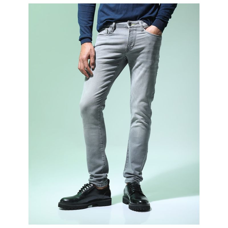 Flying Machine Men Grey Cotton Solid Skinny Jeans (30)