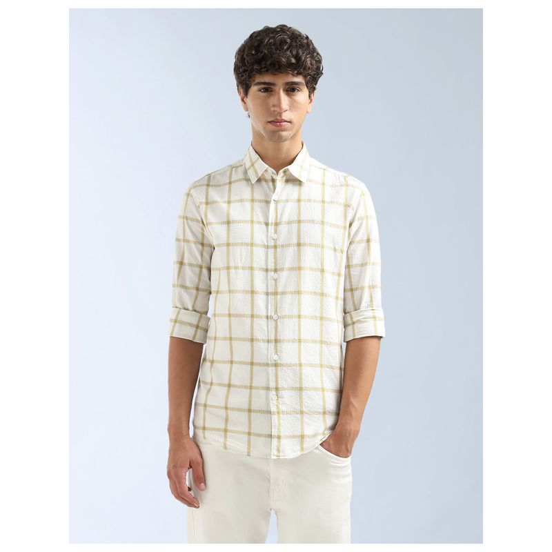 Flying Machine Yellow Original Seersucker Shirt (42)