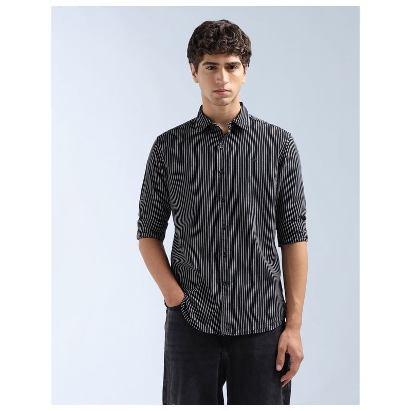 Flying Machine Men Black Original Vertical Striped Shirt (44)
