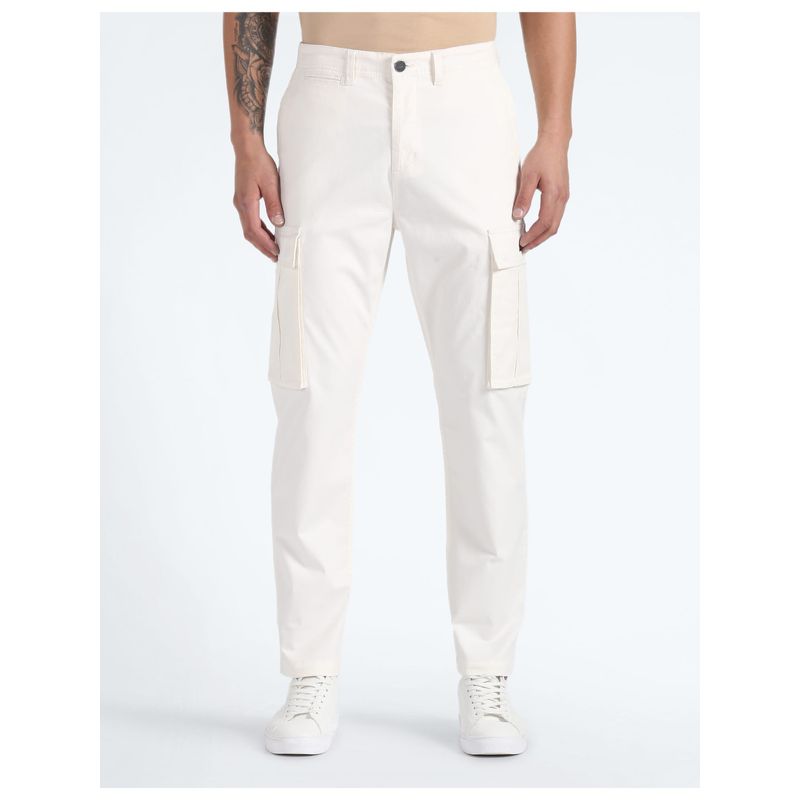 Flying Machine Men White Cotton Solid Cargo (38)
