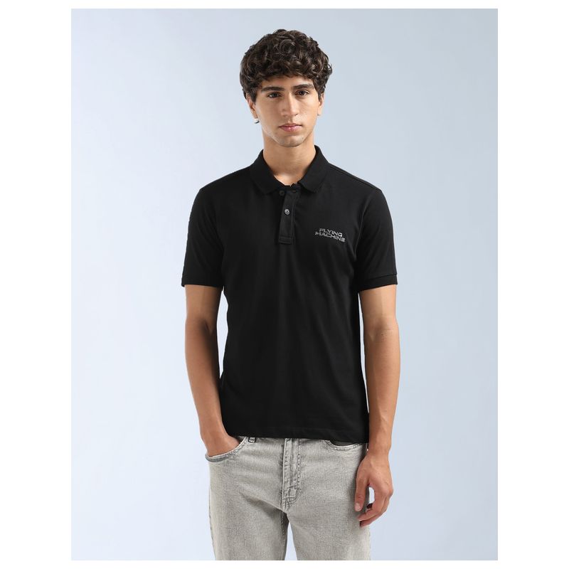 Flying Machine Black Solid Corp Core Polo T-Shirt (2XL)