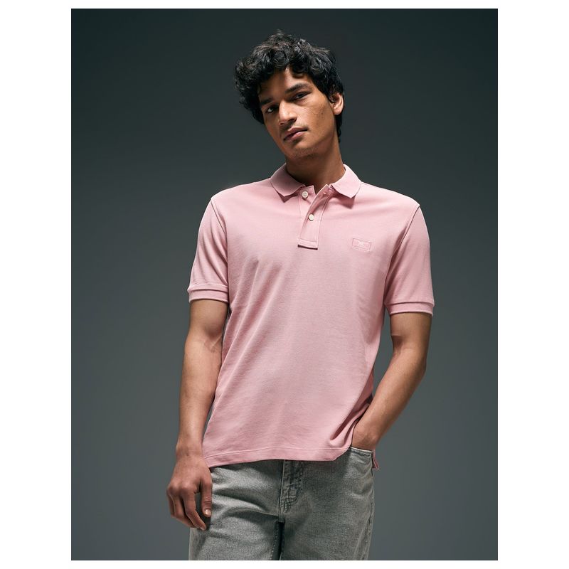 Flying Machine Pink Regular Fit Solid Polo T-Shirt (L)