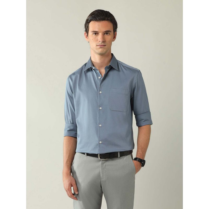 AD By Arvind Blue Regular Fit Satin Solid Shirt (39)