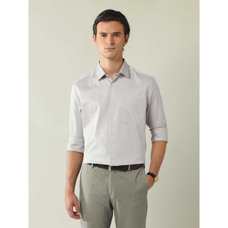 AD By Arvind Grey Regular Fit Satin Solid Shirt (40)