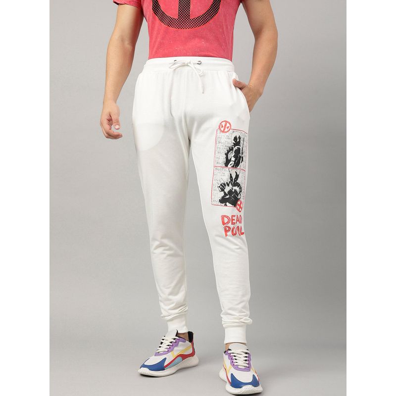 Free Authority Deadpool Printed Regular Fit Off White Cotton Men Joggers (S)