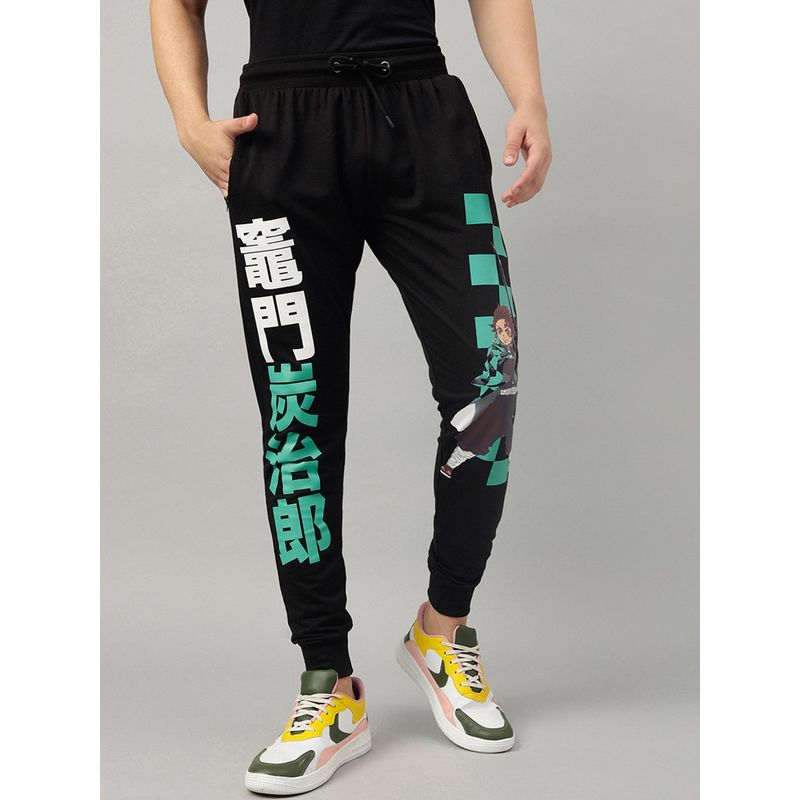 Free Authority Demon Slayer Printed Regular Fit Black Cotton Men Joggers (L)