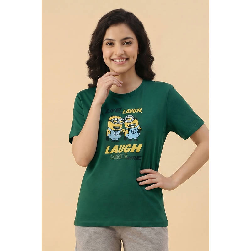 Zivame Ulramarine Green Minions Knit Cotton Loungewear T-Shirt (XL)