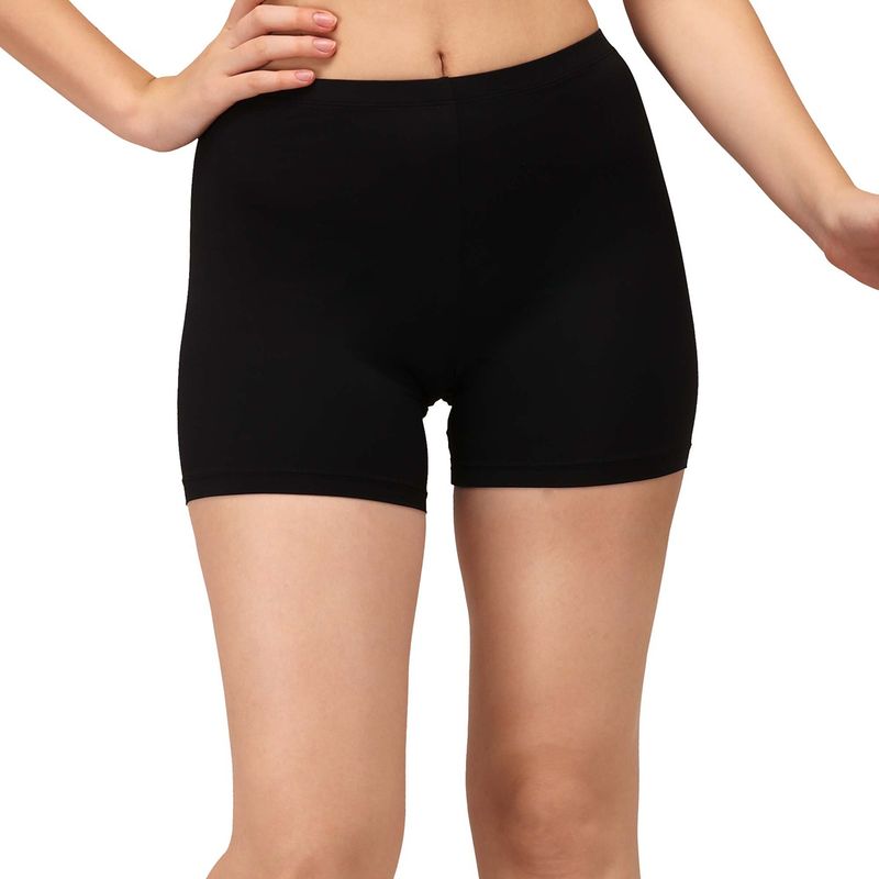 SOIE Mid Rise Soft Polyamide Spandex Mid Thigh Length Cycling Shorts-Black (L)