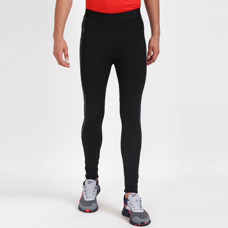Reebok TS AOP Compression Tight Black Training Trackpant (XS)