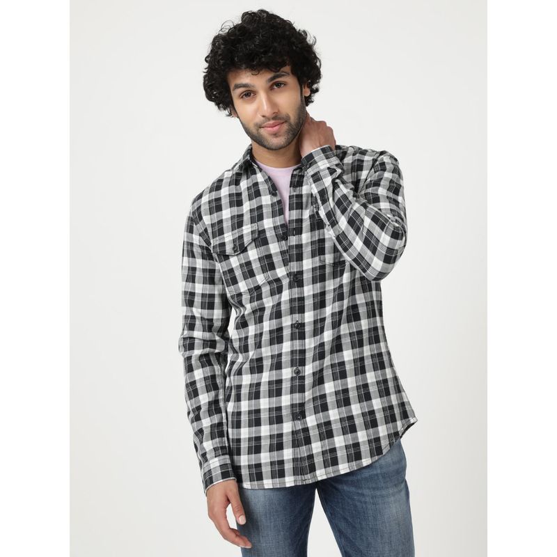 Wrangler Men Checked Black Shirt (Regular) (L)