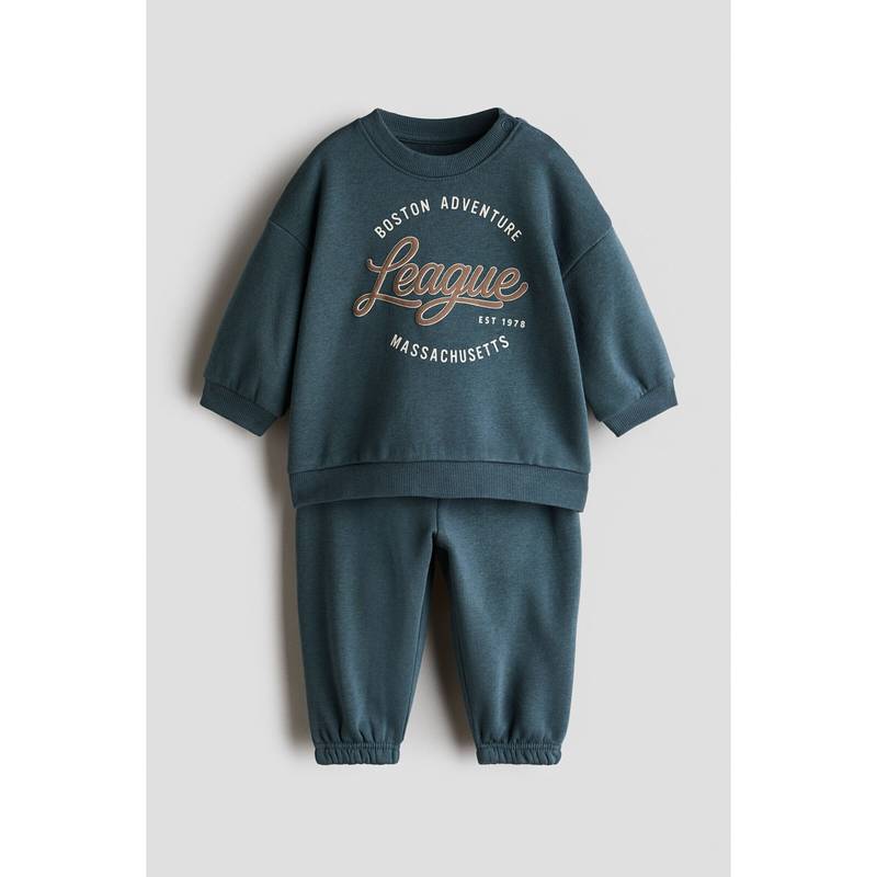 H&M Boys Teal 2-Piece Printed Sweatshirt and Joggers (9-12 Months)
