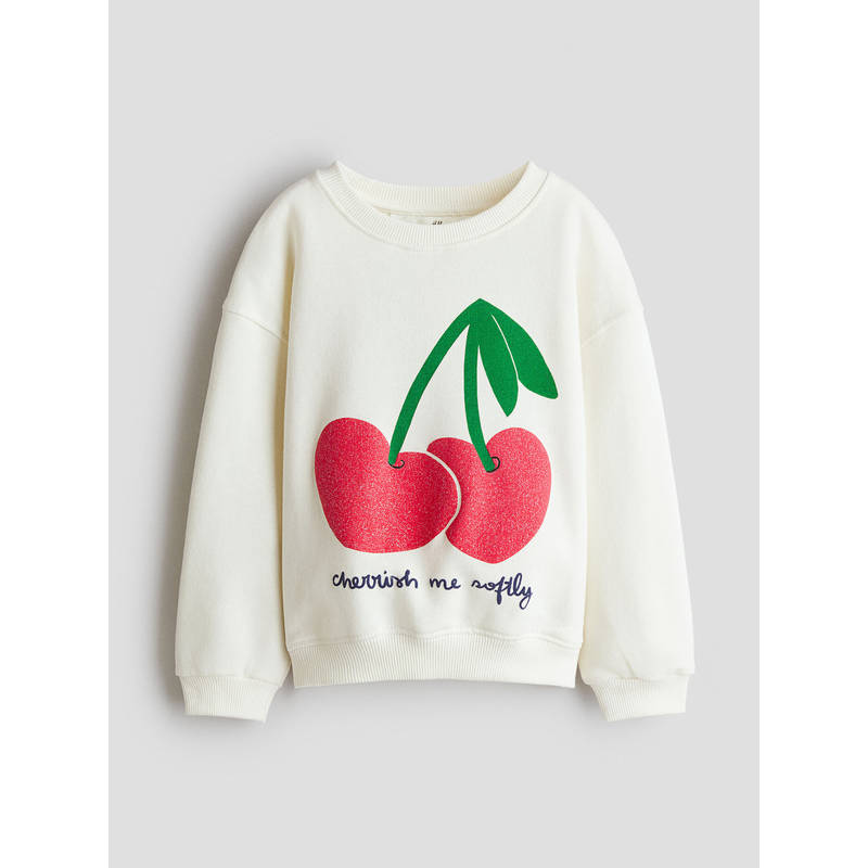 H&M Girls White Motif-Detail Brushed-Inside Sweatshirt (1.5-2 Years)