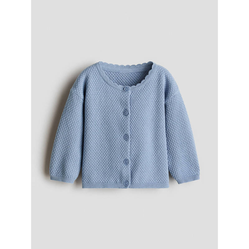 H&M Girls Blue Textured Cotton-Knit Cardigan (4-6 Months)