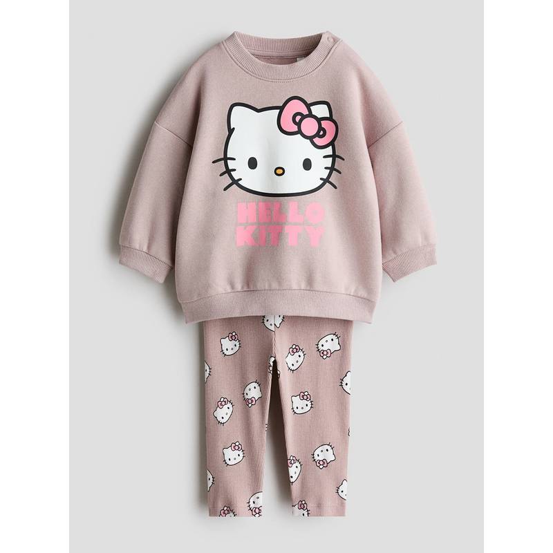 H&M Girls Beige 2-Piece Printed Sweatshirt with Leggings (4-6 Months)