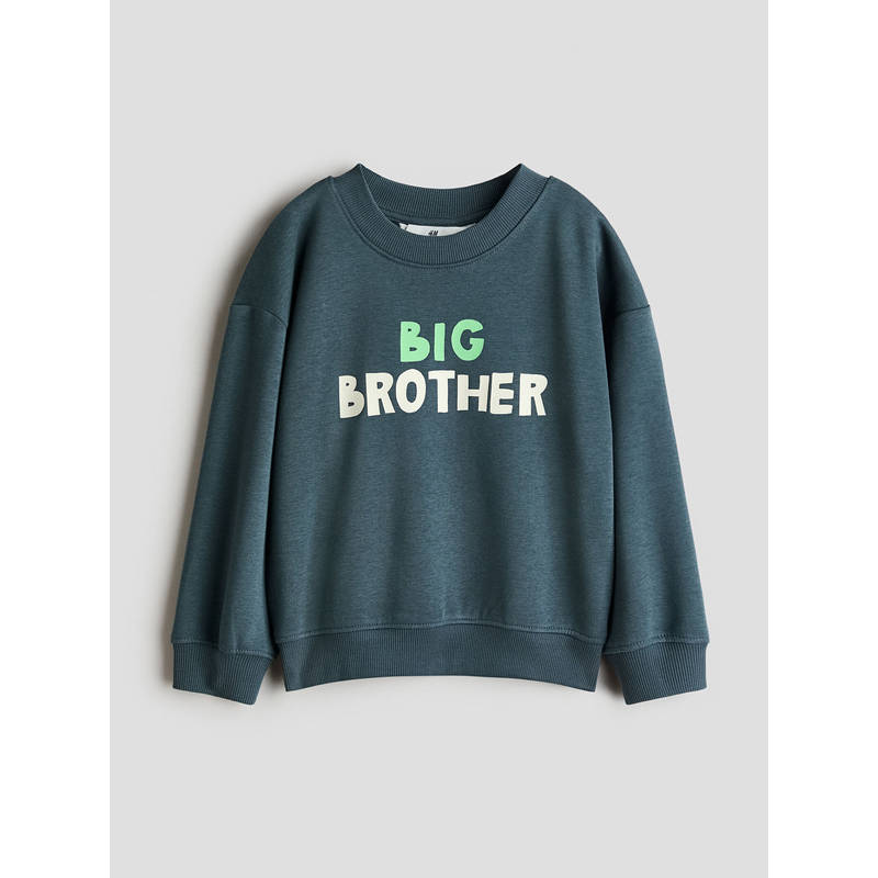 H&M Boys Teal Print-Motif Brushed-Inside Sweatshirt (1.5-2 Years)