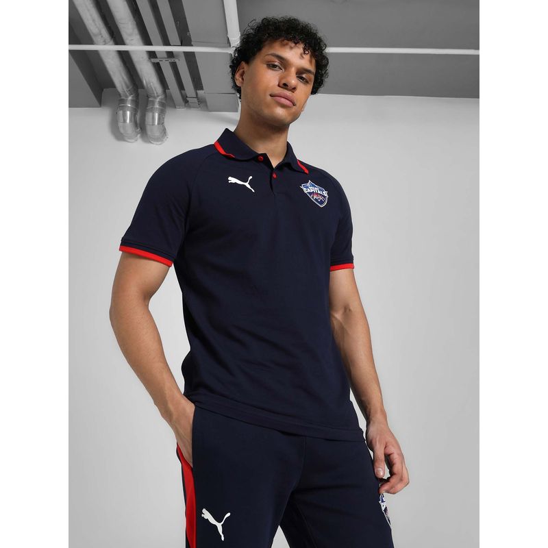 Puma Blue Printed Regular Fit Polo T-Shirt (S)