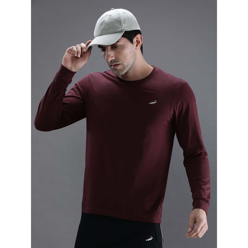 Crocodile Wine Solid/Plain Slim Fit T-Shirt (L)