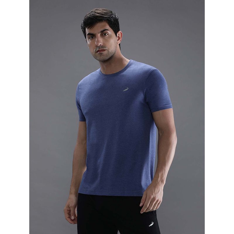 Crocodile Blue Solid/Plain Slim Fit T-Shirt (L)