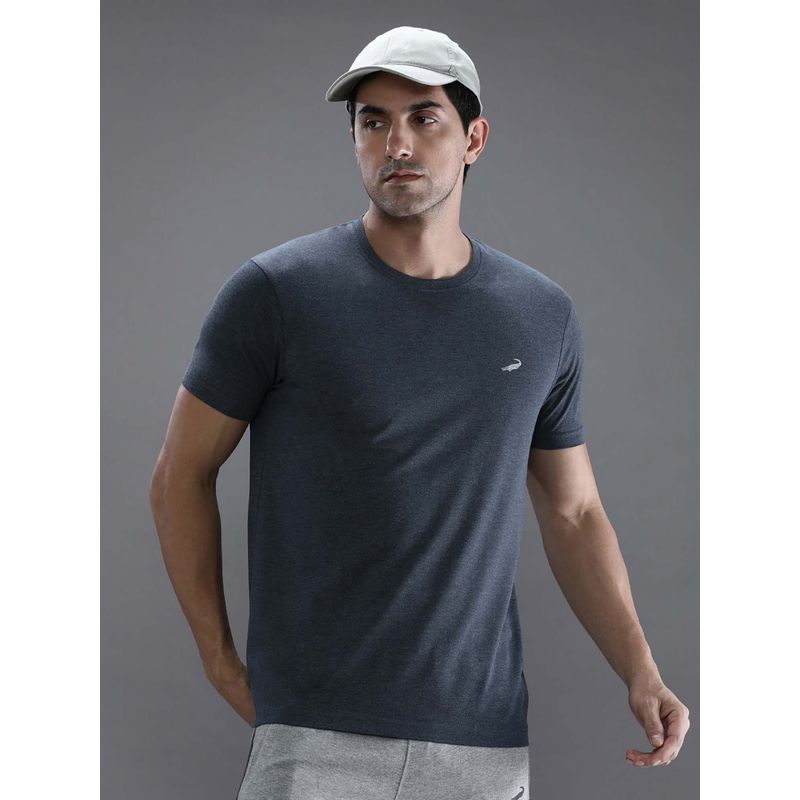 Crocodile Blue Solid/Plain Slim Fit T-Shirt (L)