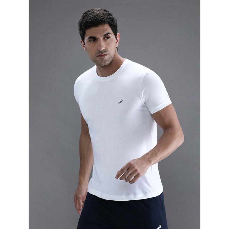 Crocodile White Solid/Plain Slim Fit T-Shirt (L)