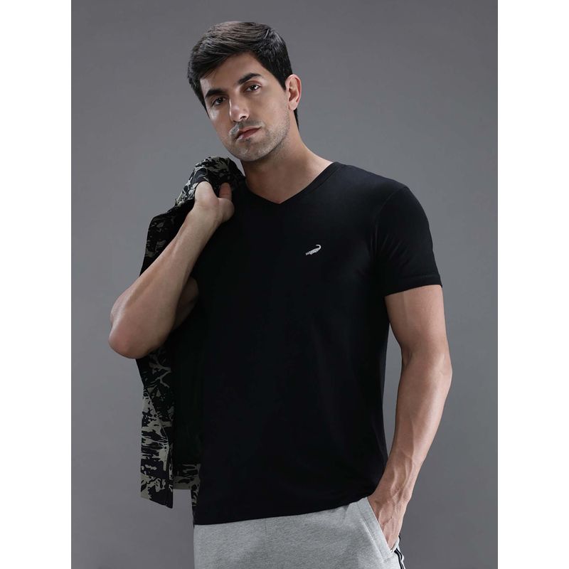 Crocodile Black Solid/Plain Slim Fit T-Shirt (XL)