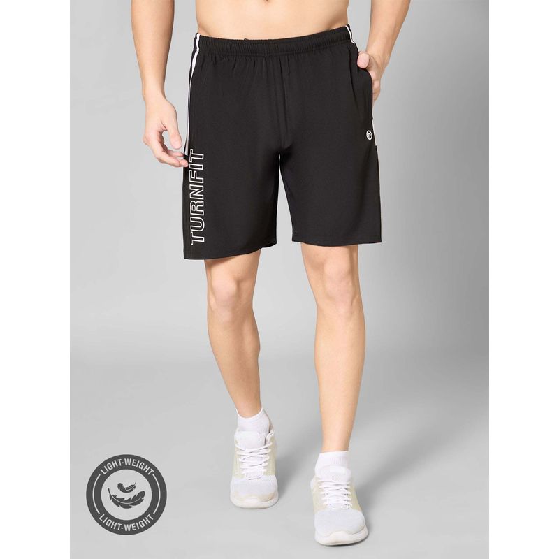 TURNFIT Black Printed Regular Fit Shorts (L)
