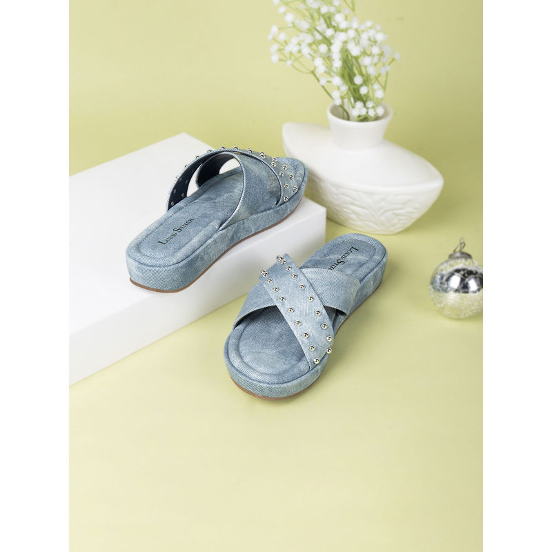 Louis Stitch Women's Blue Cross Strap and Beaded Embellishment Sandals