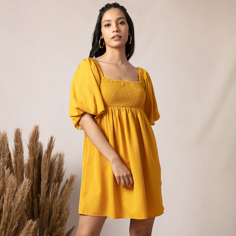 Twenty Dresses By Nykaa Fashion Smock It Off Dress - Yellow (S)