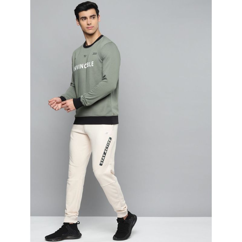 Alcis Men Off-White Solid Slim Fit Joggers With Printed Detail (M)