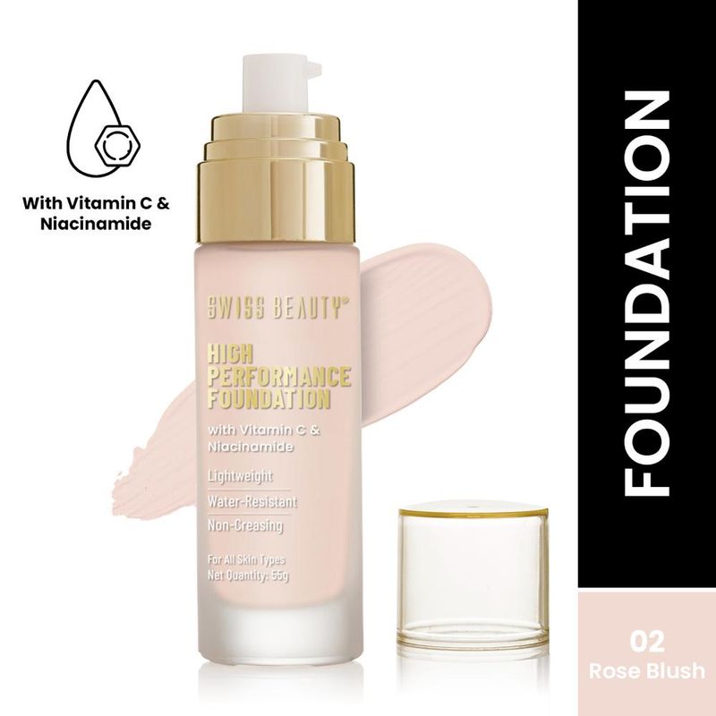 Swiss Beauty High Performance Foundation With Vitamin C & Niacinamide Light-Weight - 02 Rose Blush