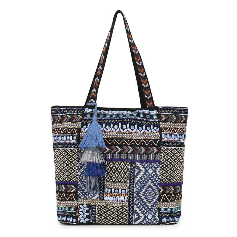 Anekaant Boho Dark Navy and Multi Cotton Canvas Abstract Embellished ...
